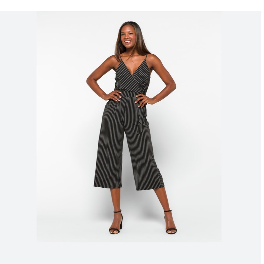 StitchFix pinstriped black jumpsuit